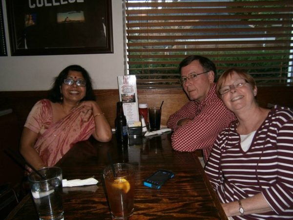 At Jimmy's V (a Greek Restaurant) with my host family Jim & Barb